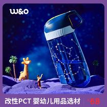 WO tritan straw Sports Cup student female portable fitness plastic hand cup anti-fall girl heart child