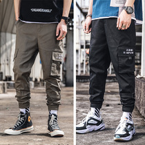 Hong Kong Wind Spring and Autumn Printed Contrast Colored Mens overalls ankle-length pants students big pocket trousers