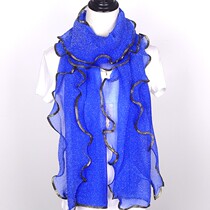 Autumn and winter ruffle bright silk solid color scarf National wind female long versatile shawl new Lin silk scarf