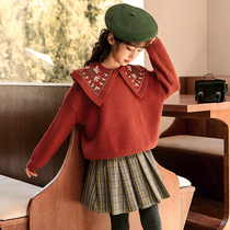 Girls Sweater Red 2022 Fashionable Autumn New Year Children's Winter Clothing Kids Western Style Girls Big Kids Tops Set