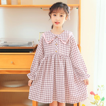  Girls  dresses Plaid spring and autumn 2021 new Western style long-sleeved casual fashionable big child princess skirt childrens clothing trend