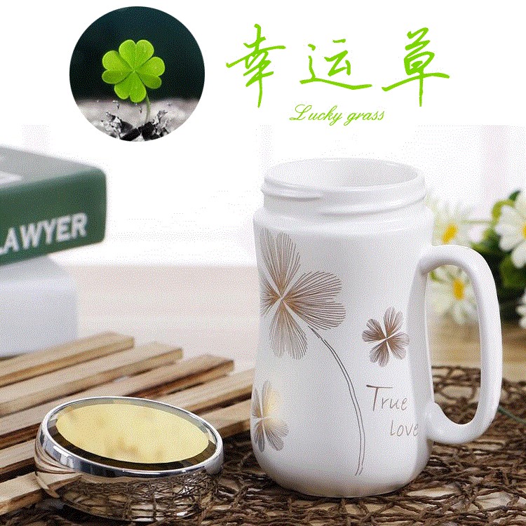 Glass package mail beaker of water move with cover ceramic spoon household male and female adult mark cup with cover