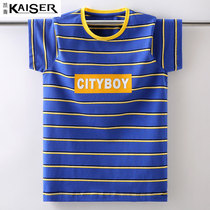 Caesar Kids Boys Round Neck Short Sleeve T-Shirt 2020 Summer New Kids Clothes Big Kids Striped Cotton T-Shirt