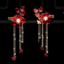 Girl red hairclip ancient style tassel step shake jewelry little girl Chinese style super fairy accessories Hanfu children headwear