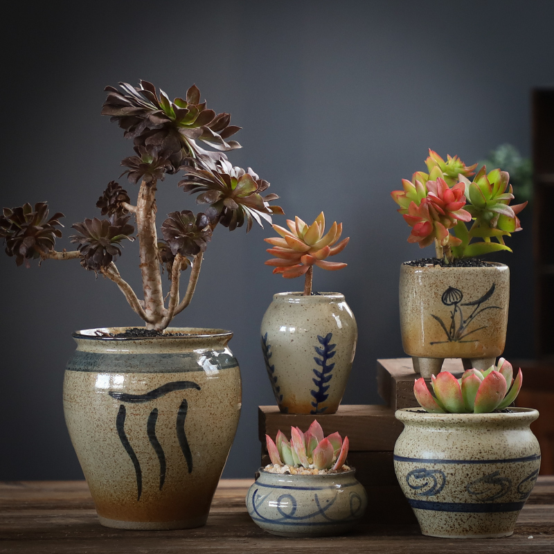 Fleshy flowerpot combination suit large creative move coarse pottery breathable flesh old running the restoring ancient ways is a flower pot special offer a clearance