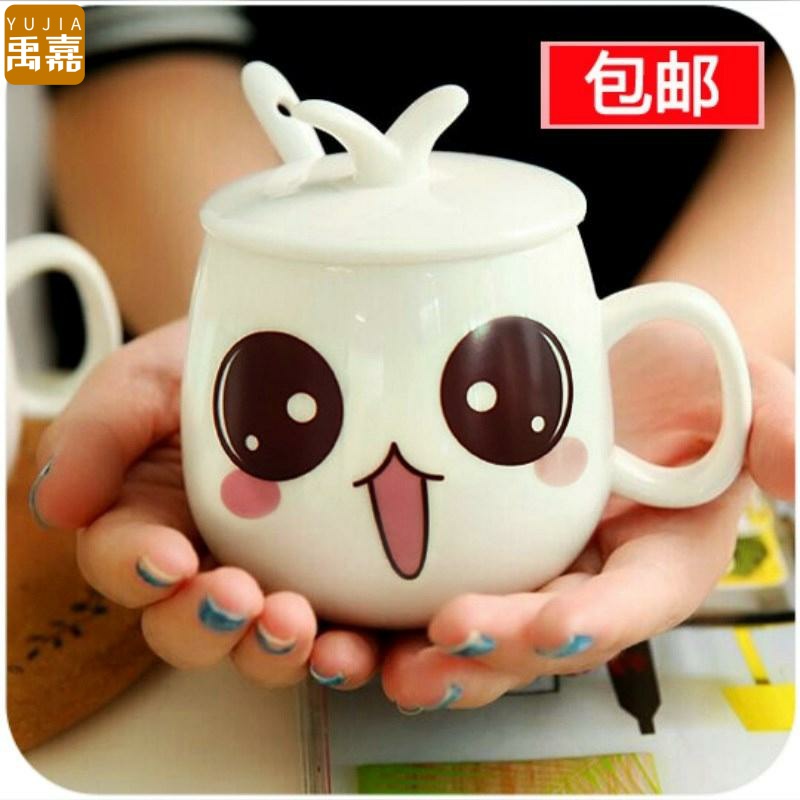 With the spoon, coffee cup With a cup of small ceramic lovers pot - bellied mini gift YuJia small bands are built