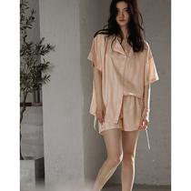 Pajamas womens summer ice thin casual two-piece set 2021 new womens summer silk short-sleeved home wear