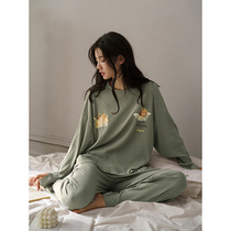 Pajamas women Spring and Autumn long sleeve cotton set 2021 new autumn and winter Korean version loose fashion large size home clothes