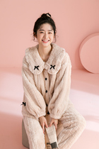 Coral velvet pajamas womens winter thickened plus velvet warm set autumn and winter warm and sweet can wear home clothes women