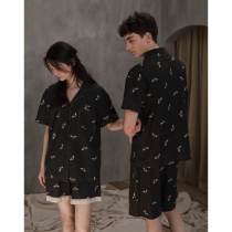 Couple pajamas womens summer cotton thin short-sleeved home clothes men can wear cotton casual two-piece set in summer