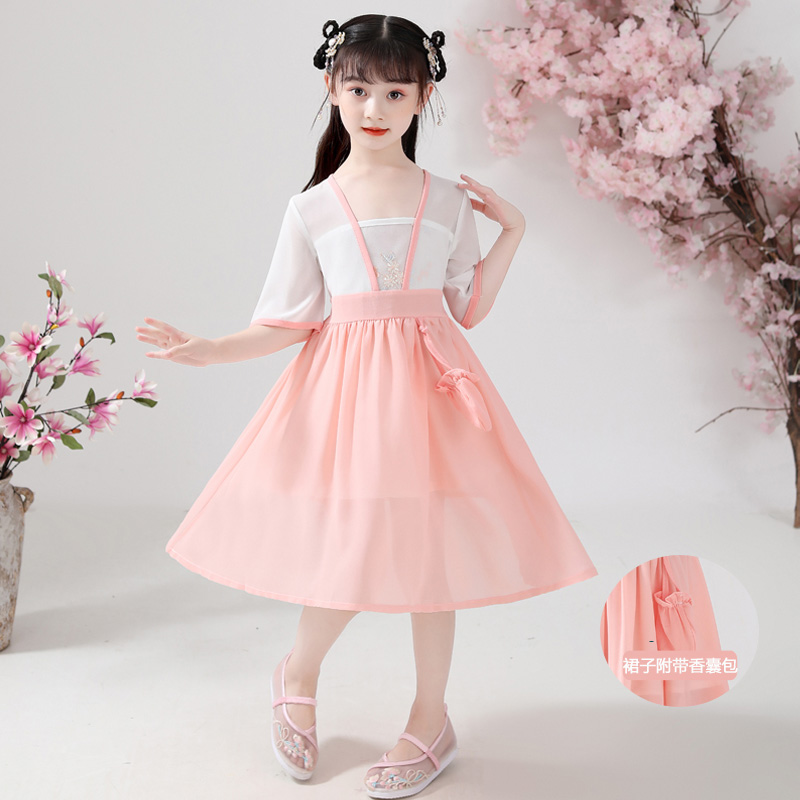 2020 Xia Hanfu girls dress short sleeve costume fairy fairy improved Chinese style children elegant Tang dress