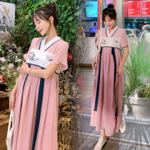 Pregnant women summer chiffon dress fashion large size loose Hanfu Chinese style Cheongsam skirt fashion summer long dress