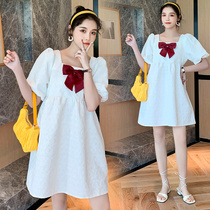 Maternity dress Summer fairy Super Fairy net red loose bubble sleeve maternity dress Summer dress foreign age-reducing tide mom skirt