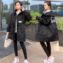 Pregnancy Woman Dress Spring Dress Jacket Loose large code letters Lianhood Wind clothes Leisure Korean version of pregnant woman jacket Spring and autumn cover