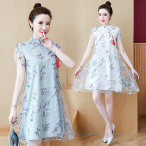 Pregnant women summer dress long embroidered fashion net red flag robe Chinese ancient style maternity dress tide 2021 summer