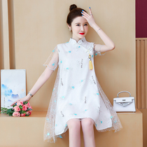Maternity dress summer long embroidered A-word summer dress Cheongsam Chinese style maternity dress tide 2021 summer models