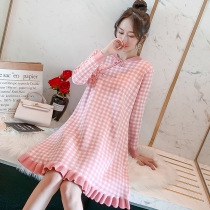 Pregnant women dress cheongsam Chinese style pregnant women autumn winter dress plaid sweater long lactation sweater base skirt