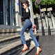 New spring high elastic trumpet pants female jeans female Korean version of the high waist was thin Slim micro-la nine points pants women New spring high elastic trumpet pants female jeans female Korean version of the high waist was thin Slim micro-la nine points pants women
