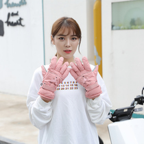 Electric car gloves womens winter velvet thickened warm outdoor riding waterproof windproof cold ski gloves winter