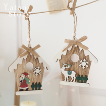 Christmas decorative daily necessities accessories wooden house small house hanging parts wood art wall decoration scene decoration home