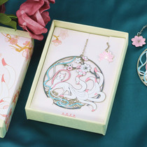 Nine-tailed spirit fox metal bookmark Chinese style classical cultural creation Small fresh peach blossom white Fox literary and artistic gifts Ancient style hollow dot color Fox art bookmark