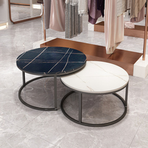 Light luxury Rock Board coffee table round combination small apartment office coffee table table simple modern Nordic iron small coffee table