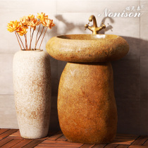Natural Pebble column basin stone column basin outdoor integrated wash basin