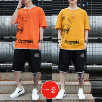 Sports suit male teen trend student handsome set of clothes summer thin section loose tide brand short-sleeved t-shirt