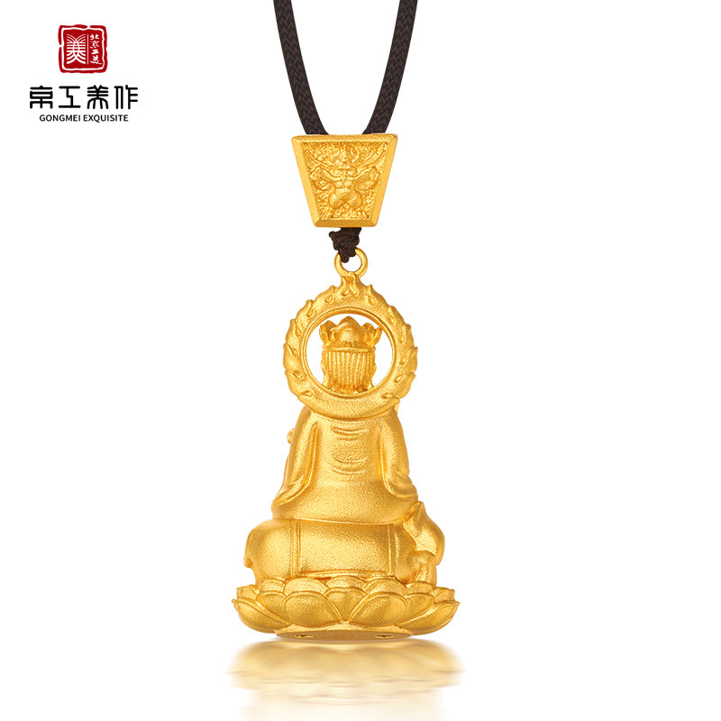 京工美作古法黄金文殊菩萨纯金吊坠生肖兔守护佛足金黄金吊坠