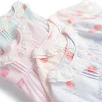 Girls nightgown summer thin princess style cotton gauze short sleeve cute childrens pajamas home clothes cotton dress silk skirt