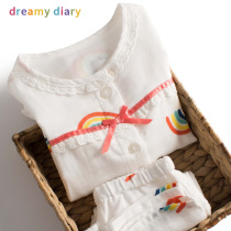 Girls pajamas spring and autumn cotton gauze long sleeves cute princess style baby childrens pajamas air conditioning Summer home clothes