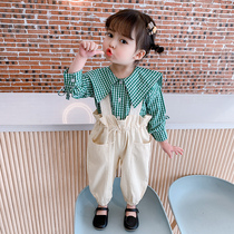 Girls Strap Pants Autumn 2021 New Korean version of foreign style fashion children childrens clothing baby casual long pants tide