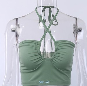 Draw string cross hanging neck strapless woman pure color se