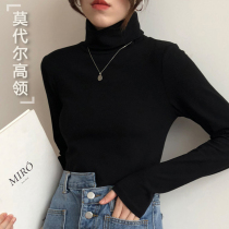 Moder's high-collar bottom-up girl takes a black long-sleeved t-shirt 2022 tight thin pile top in the fall and winter