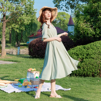 Pregnant women green chiffon waist dress pregnant mother spring and summer wear out fashion hot mom adjustable maternity skirt