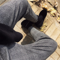Plaid hairy Harlem pants women nine points autumn and winter New thin radish pants Joker casual retro ankle-length pants children