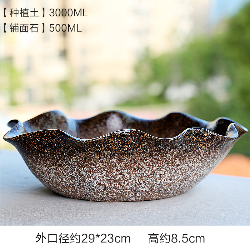 End fleshy indoor individuality creative coarse pottery flowerpot ceramics breathable special package mail large - sized large - diameter platter