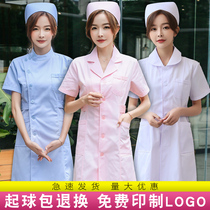 Nurse uniform summer short sleeve female round collar white coat long sleeve thin pink doll collar work suit uniform
