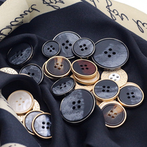 Metal flat button round four-eye button Wool coat windbreaker suit Black button fashion wild buckle