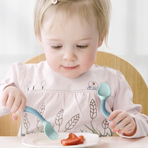 babycare baby learn to eat training spoon elbow fork spoon set baby food spoon bent childrens tableware
