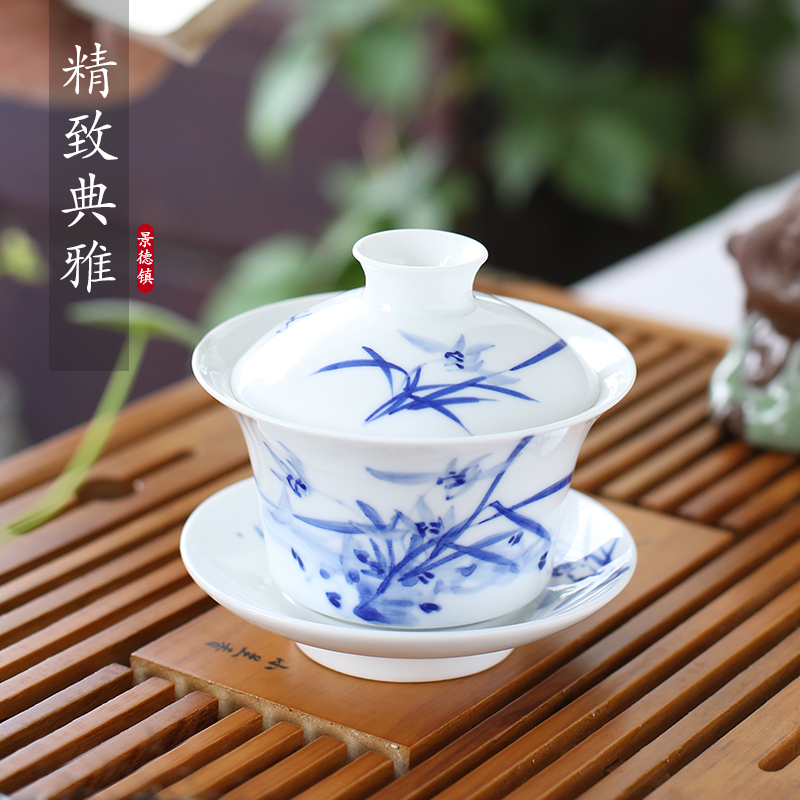 Jingdezhen up the fire which tureen hand made blue and white porcelain cup tea bowl three only a single large ceramic bowl