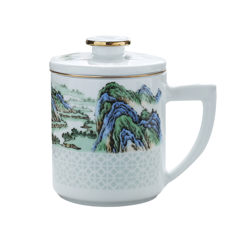 Jingdezhen up the fire which ceramic tea cups separation filter with a lid office home tea cup