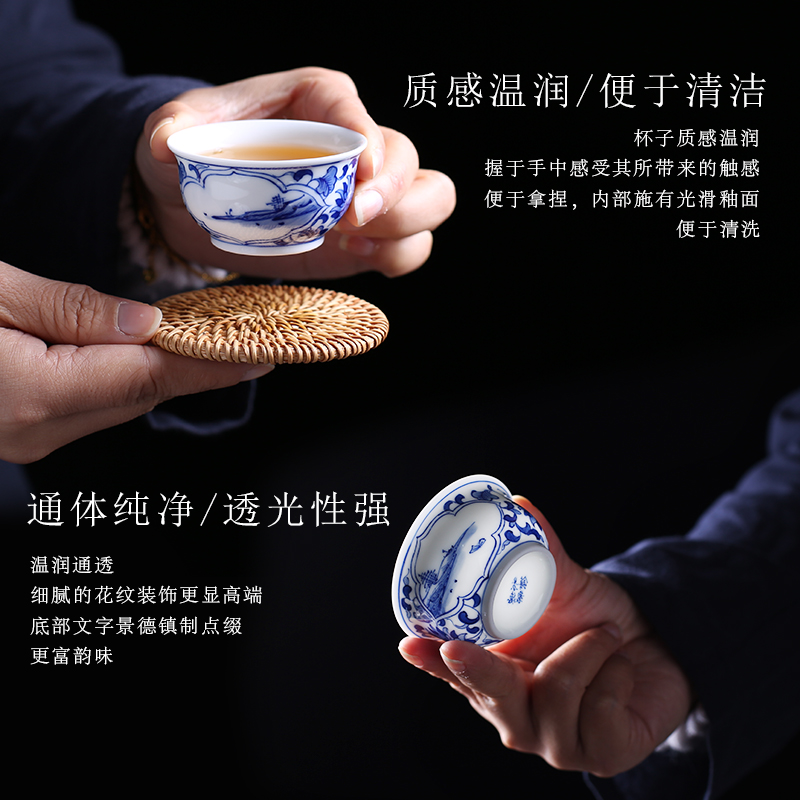 Jingdezhen up the fire which high - grade ceramic kung fu tea set hand - made tureen of blue and white porcelain of a complete set of gift boxes