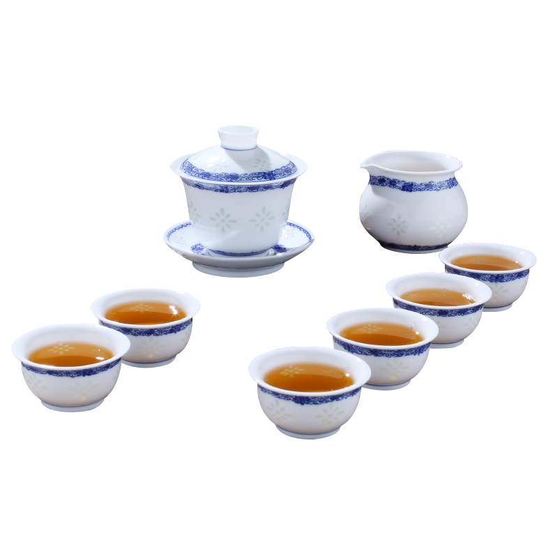 Jingdezhen blue and white porcelain exquisite hand Chinese kung fu tea set small household tureen tea cup ceramic package