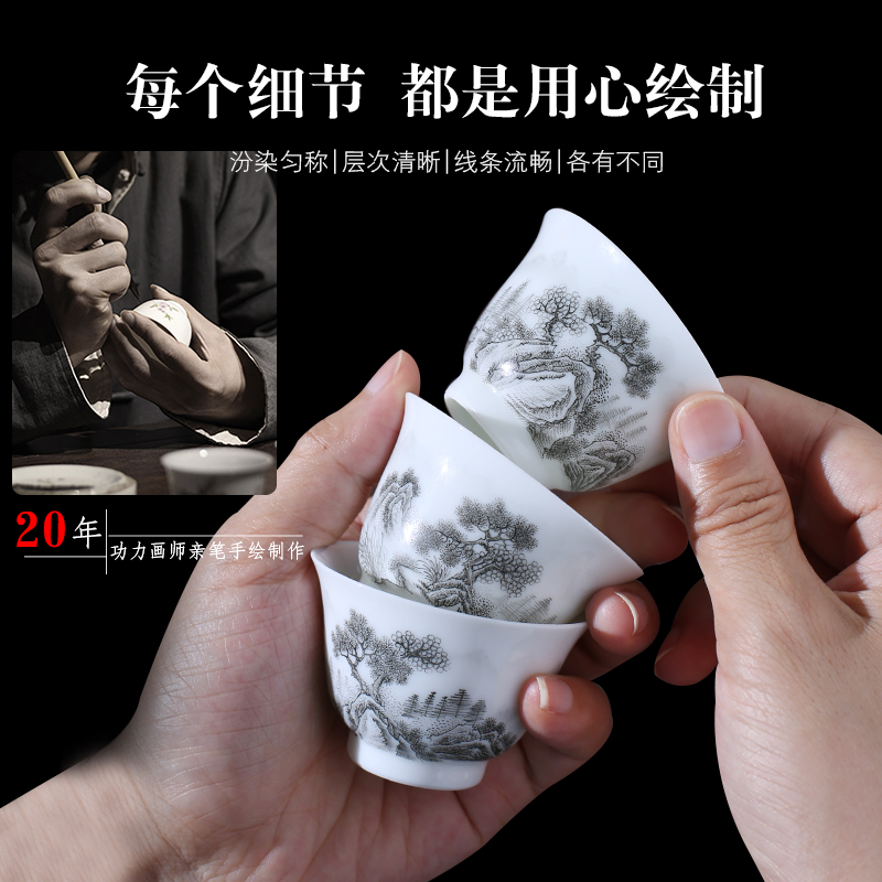 Jingdezhen up the fire which high - grade checking ceramic cups master cup hand - made kung fu tea set sample tea cup single CPU