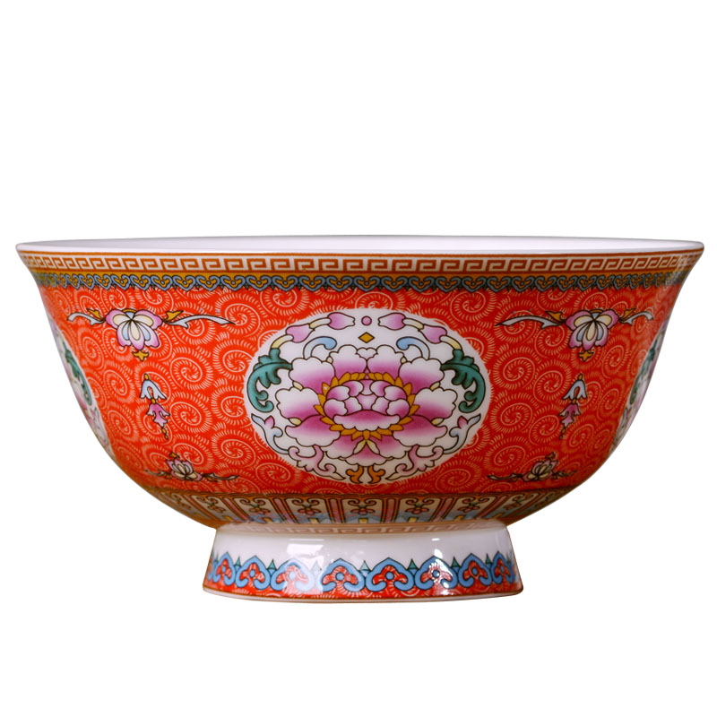 Jingdezhen ceramics 6 inches rainbow such use Chinese style household ipads porcelain rice bowl archaize tall bowl longevity bowl of custom