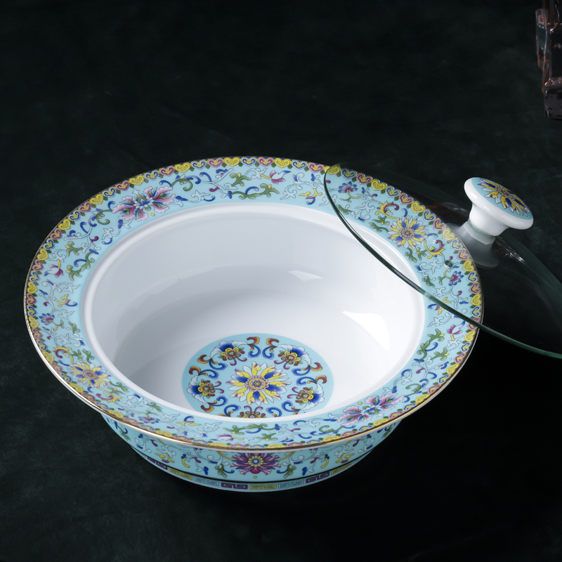 Jingdezhen ceramic big ready - to - cook soup bowl with cover bowl restaurant hotel tableware dish dish court enamel bowls