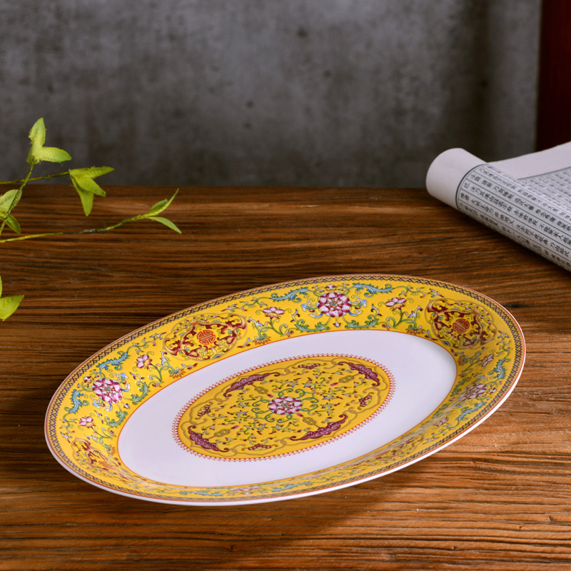 Jingdezhen Chinese style household ipads porcelain enamel fish dish elliptical plate steamed fish plate antique ceramics cutlery tray