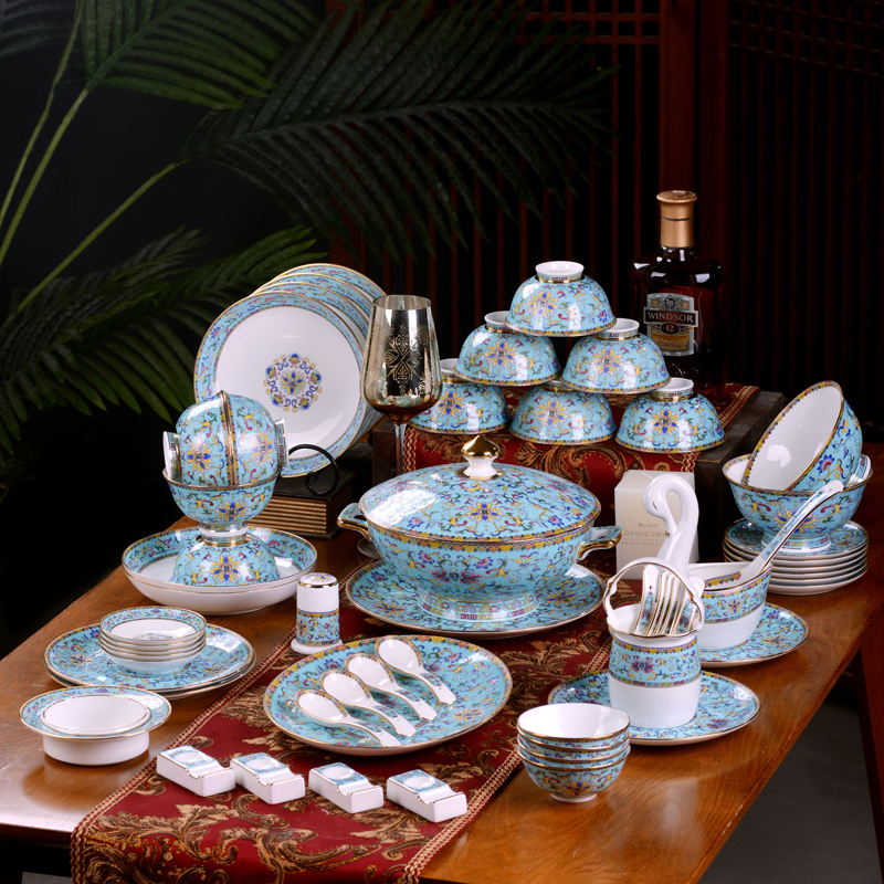 Jingdezhen ceramic bowl Chinese style household bowls of ipads plate tableware custom suit enameled bowl palace hotel restaurants