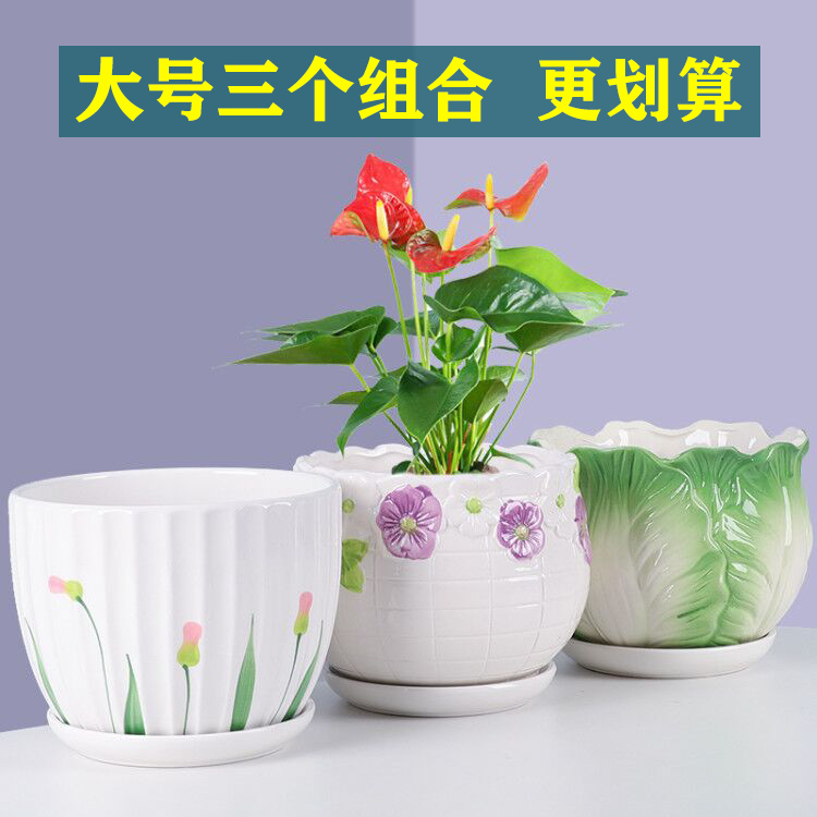 Flowerpot ceramic large extra large clearance tern with tray was home interior contracted fleshy green plant wholesale